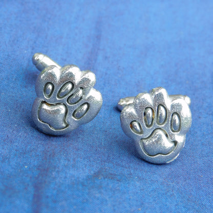 Paw Cufflinks, Handcast Pewter Cufflinks, Polished Finish