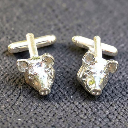 Pig Head Cufflinks, Handcast Pewter Cufflinks, Polished Finish