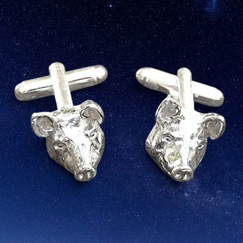 Pig Head Cufflinks, Handcast Pewter Cufflinks, Polished Finish