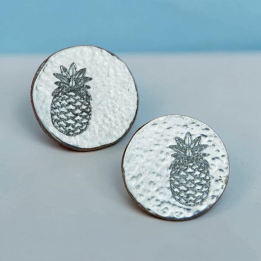 Pineapple Cufflinks (Hammered Design), Handcast Pewter Cufflinks, Polished Finish