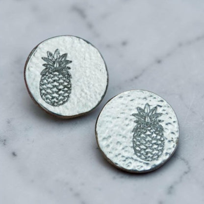 Pineapple Cufflinks (Hammered Design), Handcast Pewter Cufflinks, Polished Finish