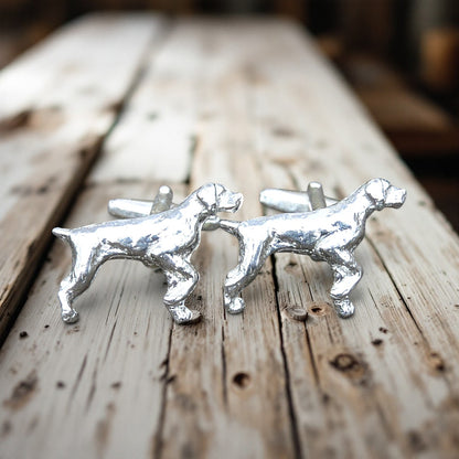 Pointer Dog Cufflinks, Handcast Pewter Cufflinks, Polished Finish