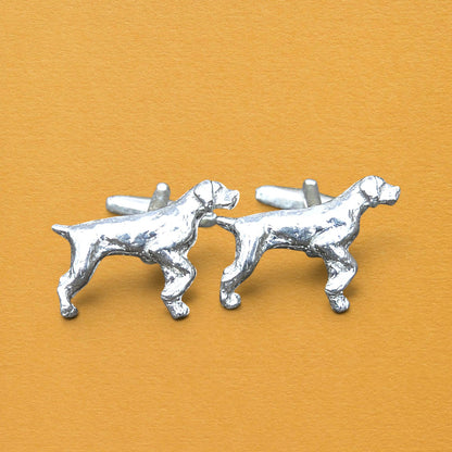 Pointer Dog Cufflinks, Handcast Pewter Cufflinks, Polished Finish