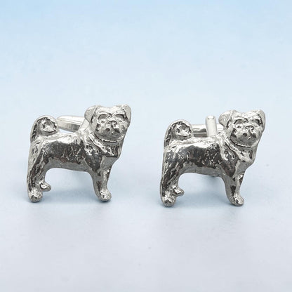 Dog Cufflinks, Pug Cufflinks, Handcast Pewter Cufflinks, Polished Finish