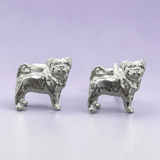 Dog Cufflinks, Pug Cufflinks, Handcast Pewter Cufflinks, Polished Finish