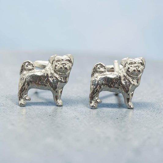 Pug Cufflinks, Handcast Pewter Cufflinks, Polished Finish