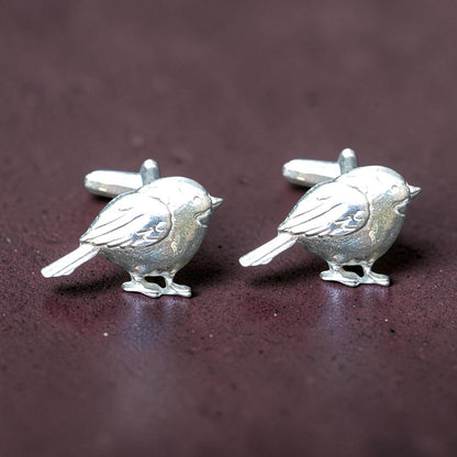 Robin Cufflinks, Handcast Pewter Cufflinks, Polished Finish