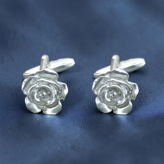 Rose Cufflinks, Handcast Pewter Cufflinks, Polished Finish