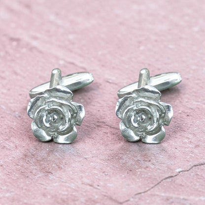 Rose Cufflinks, Handcast Pewter Cufflinks, Polished Finish