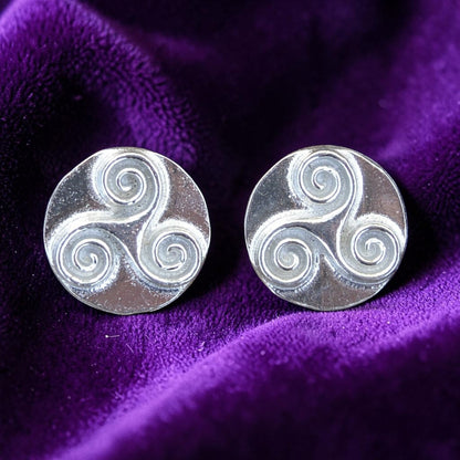 Triskele Cufflinks (Solid Design), Handcast Pewter Cufflinks, Polished Finish