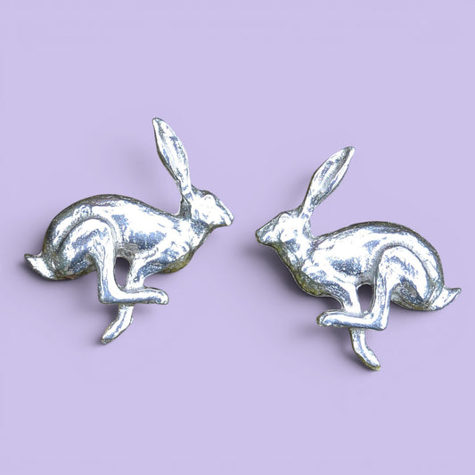 Running Hare Cufflinks, Handcast Pewter Cufflinks, Polished Finish
