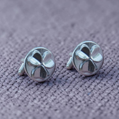 Shamrock Cufflinks, Handcast Pewter Cufflinks, Polished Finish