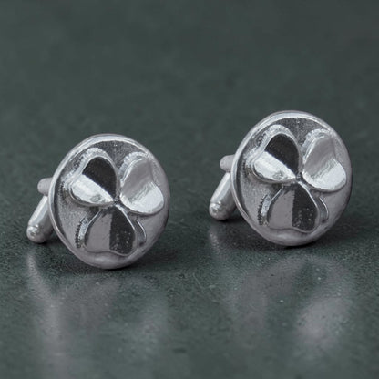 Shamrock Cufflinks, Handcast Pewter Cufflinks, Polished Finish