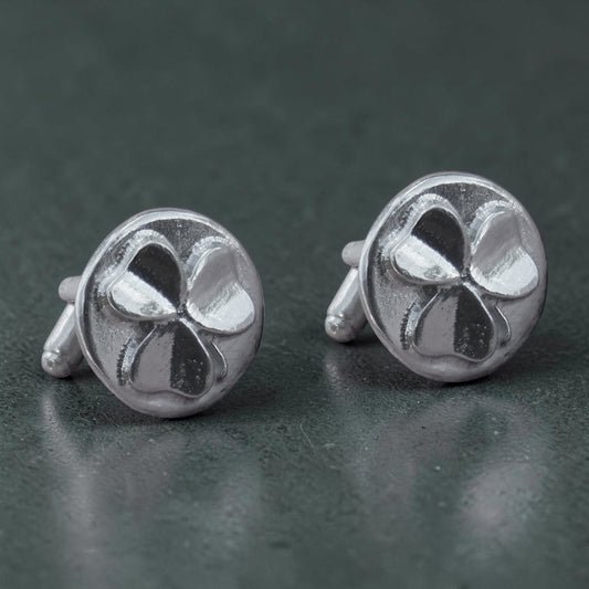 Shamrock Cufflinks, Handcast Pewter Cufflinks, Polished Finish