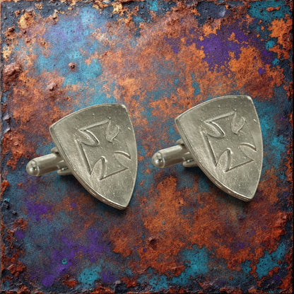 Knights Templar Cufflinks (Raised Cross), Handcast Pewter Cufflinks, Polished Finish