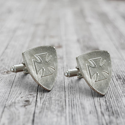 Knights Templar Cufflinks (Raised Cross), Handcast Pewter Cufflinks, Polished Finish