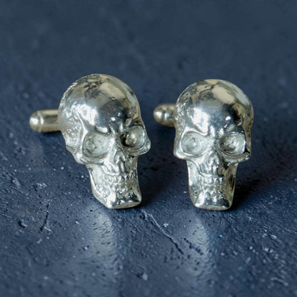 Gothic Skull Cufflinks, Handcast Pewter Cufflinks, Polished Finish
