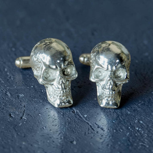 Gothic Skull Cufflinks, Handcast Pewter Cufflinks, Polished Finish