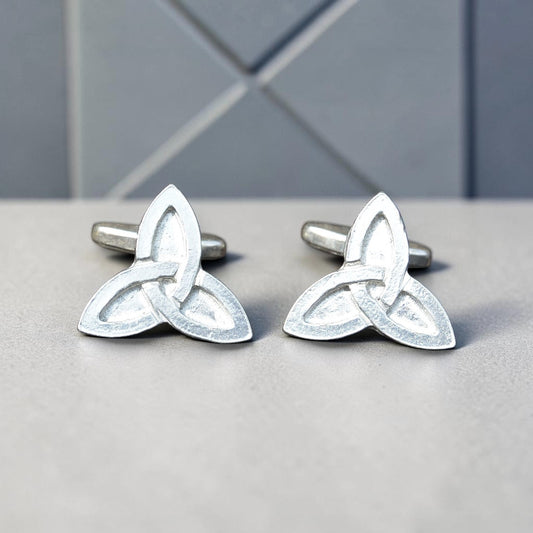 Triquetra Cufflinks (Solid Design), Handcast Pewter Cufflinks, Polished Finish