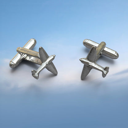 Spitfire Cufflinks, Handcast Pewter Cufflinks, Polished Finish