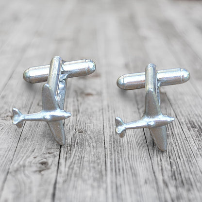 Spitfire Cufflinks, Handcast Pewter Cufflinks, Polished Finish