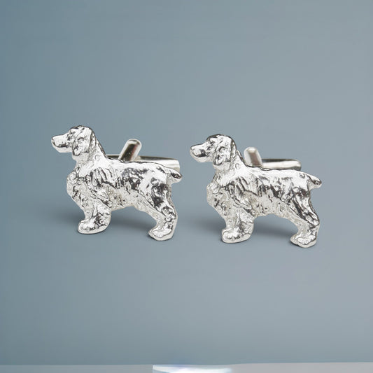 Springer Spaniel Dog Cufflinks, Handcast Pewter Cufflinks, Polished Finish