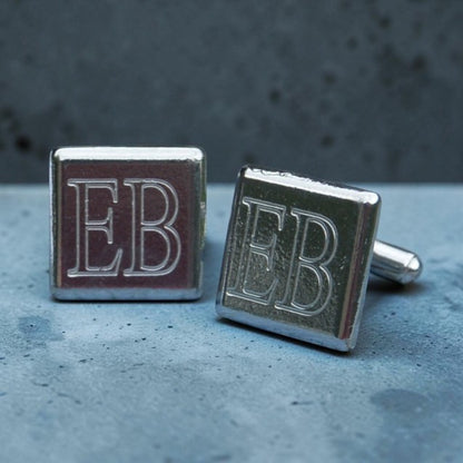 Personalised Square Cufflinks, Handcast Pewter Cufflinks, Polished Finish