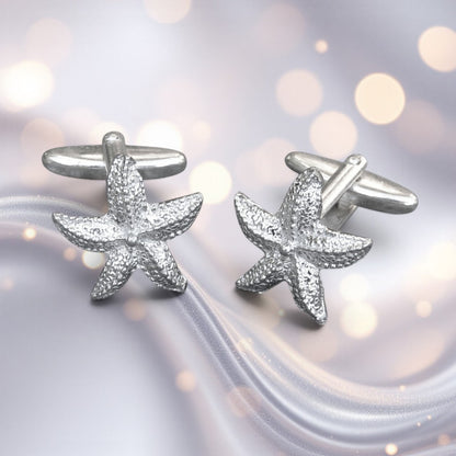 Starfish Cufflinks, Handcast Pewter Cufflinks, Polished Finish