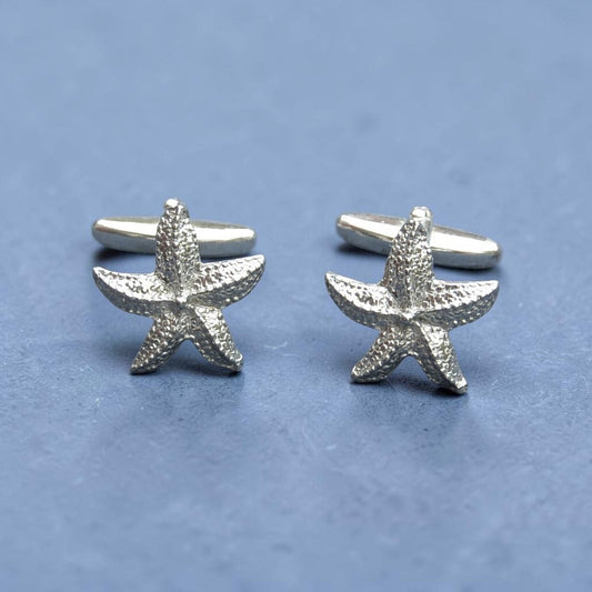 Starfish Cufflinks, Handcast Pewter Cufflinks, Polished Finish