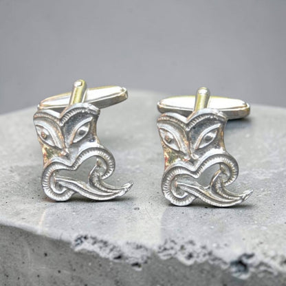 Taniwha Cufflinks, Handcast Pewter Cufflinks, Polished Finish