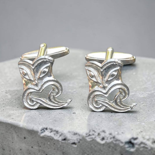 Taniwha Cufflinks, Handcast Pewter Cufflinks, Polished Finish