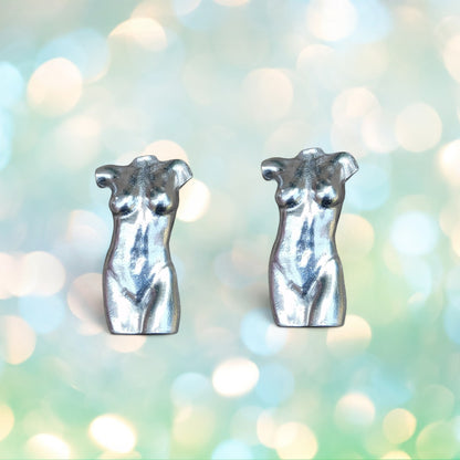 Female Torso Cufflinks (Front View), Handcast Pewter Cufflinks, Polished Finish