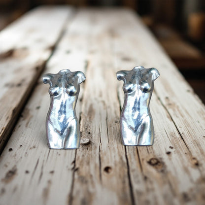 Female Torso Cufflinks (Front View), Handcast Pewter Cufflinks, Polished Finish