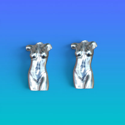 Female Torso Cufflinks (Front View), Handcast Pewter Cufflinks, Polished Finish