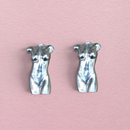 Female Torso Cufflinks (Front View), Handcast Pewter Cufflinks, Polished Finish