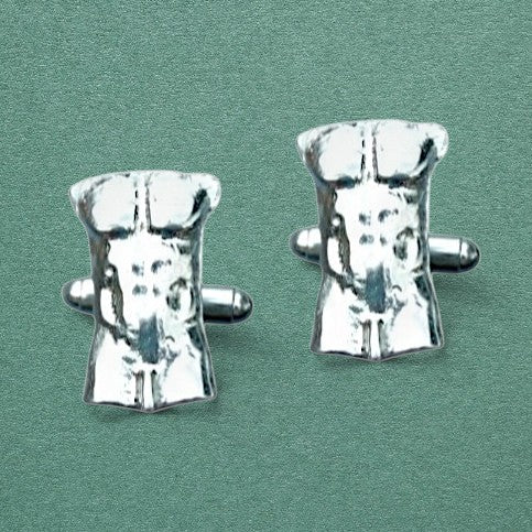 Male Torso Cufflinks (Front View), Handcast Pewter Cufflinks, Polished Finish