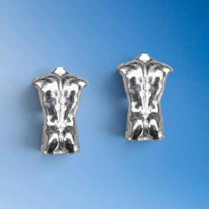 Male Torso Cufflinks (Rear View), Handcast Pewter Cufflinks, Polished Finish
