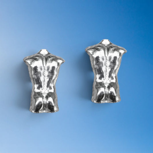 Male Torso Cufflinks (Rear View), Handcast Pewter Cufflinks, Polished Finish