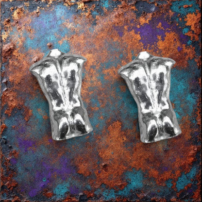 Male Torso Cufflinks (Rear View), Handcast Pewter Cufflinks, Polished Finish
