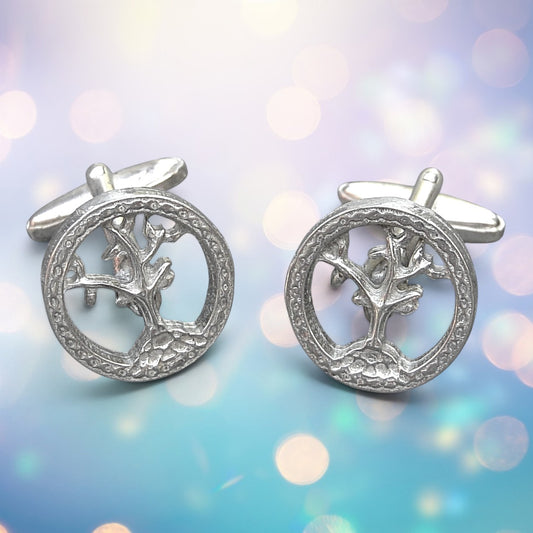 Tree of Life Cufflinks, Handcast Pewter Cufflinks, Polished Finish