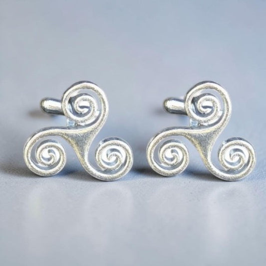 Triskele Cufflinks (Open Design), Handcast Pewter Cufflinks, Polished Finish