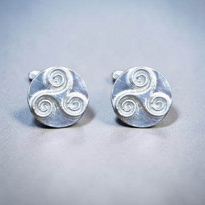 Triskele Cufflinks (Solid Design), Handcast Pewter Cufflinks, Polished Finish