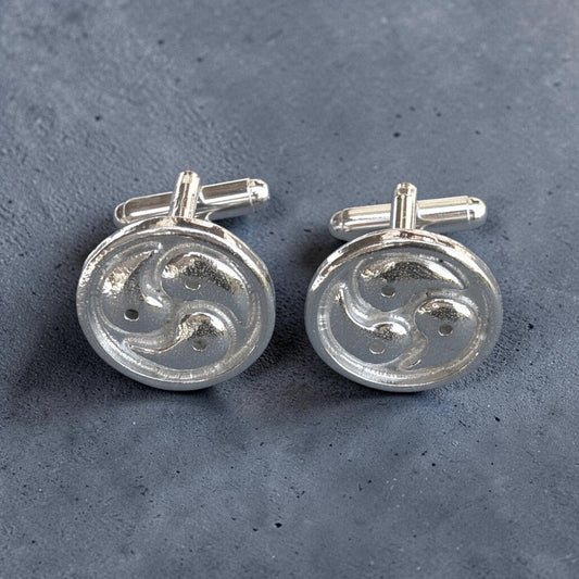 Triskelion Cufflinks, Handcast Pewter Cufflinks, Polished Finish
