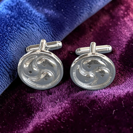Triskelion Cufflinks, Handcast Pewter Cufflinks, Polished Finish