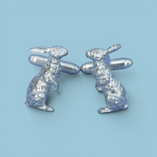 Hare Cufflinks (Upright Design), Handcast Pewter Cufflinks, Polished Finish