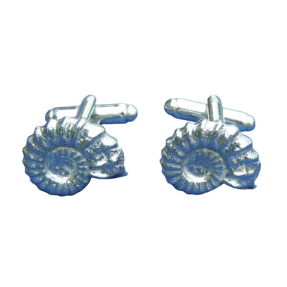 Ammonite Cufflinks (Fossil Design), Handcast Pewter Cufflinks, Polished Finish