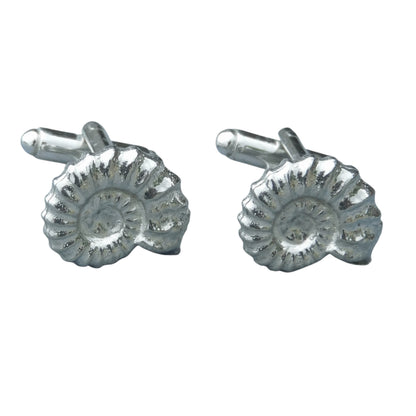 Ammonite Cufflinks (Fossil Design), Handcast Pewter Cufflinks, Polished Finish