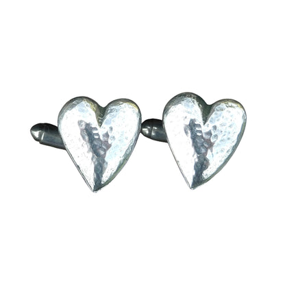 Hammered Heart Cufflinks (Small Design), Handcast Pewter Cufflinks, Polished Finish