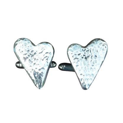 Hammered Heart Cufflinks (Large Design), Handcast Pewter Cufflinks, Polished Finish