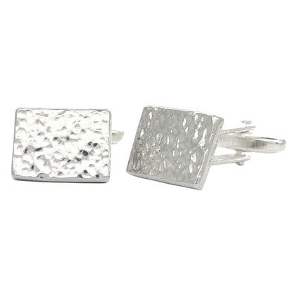 Hammered Rectangle Cufflinks, Handcast Pewter Cufflinks, Polished Finish